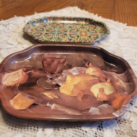 VTG Small English Tin Tea Trays Set Of 2 - Picture 6 of 15